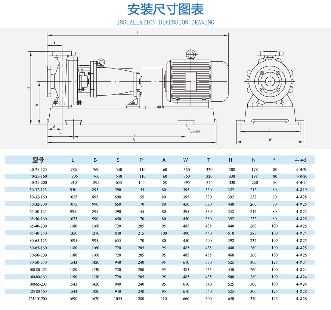 不銹鋼離心泵安裝尺寸表